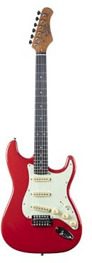 EKO GUITARS – E‑Gitarre ST‑300, Korpus aus Pappel, Hals aus Ahorn, Griffbrett aus Lorbeer, 3 Single‑Coil‑Pickups, Tremolo‑Bridge, Farbe Fiesta Red