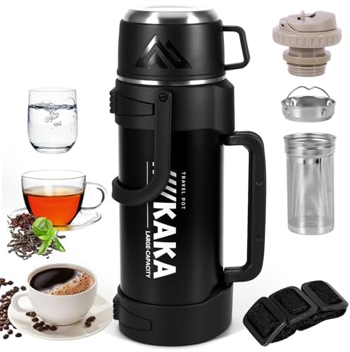 Termo para bebidas calientes, botella de agua térmica de gran capacidad de 2 L, de acero inoxidable, a prueba de fugas, para agua caliente, 24 horas, para bebidas calientes y frías, tapa de taza de