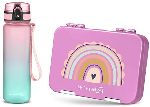 My Vesperbox - Len - Set – Brotdose & 750ml Trinkflasche für Kinder – auslaufsicher & BPA-frei – Lunchbox für Schule & Kindergarten - Bento Box Set