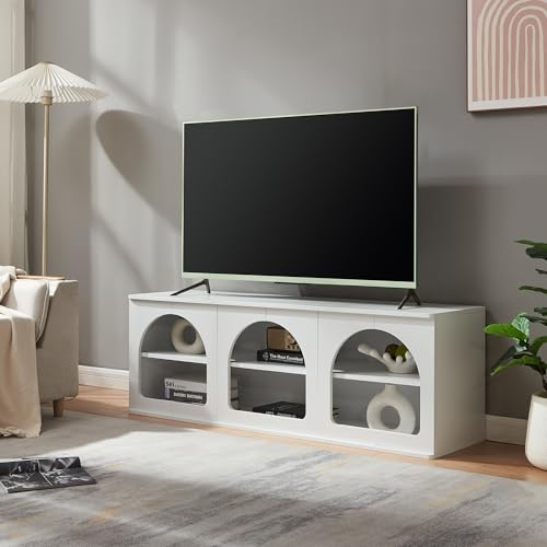 [en.casa] Mobile Porta TV da Terra con Ripiano Interno e Fori Passacavo Armadio Basso Contenitore Stand Centro Multimediale 140 x 38 x 48 cm Soggiorno Salotto - Bianco