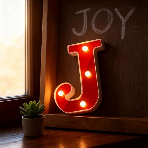 wpdash Buchstabe J Schild-Lichter, Batteriebetrieben, Dekoration, Tischlampe, Rotes Led-Nachtlicht Für Hotel, Internet, Prominente, Check-In-Shop, Yoga-/Meditationsraum (15,8 X 10 X 3 Cm)