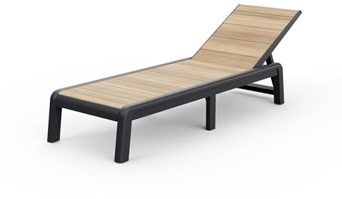 Keter Avon Sonnenliege für Garten oder Pool mit 4-Fach Verstellbarer Rückenlehne, klappbare Gartenliege, Holzoptik, 191.5 x 58 x 4.5 cm, pflegeleicht, wetterfest und UV-beständig