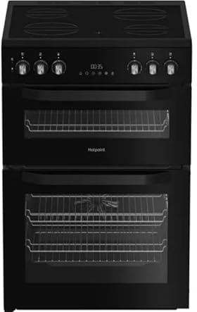 HDE6VDB1 60cm Electric Ceramic Cooker – Freestanding Double Oven with Ceramic Hob, Multiflow Technology, Catalytic Liners, 77L Main Oven, Fast Heating Zones – Black