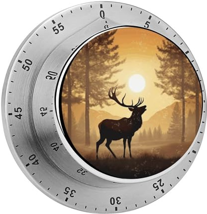 Timer, Elch-Kunstdruck, visueller Timer, Edelstahl, 60 Minuten, Aufziehmechanismus
