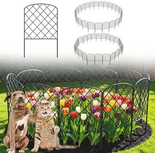 UISEBRT Dekorativer Gartenzaun aus Metall,Steckzaun ohne Graben,60x32cm Mobiler Zaun Teichzaun für Hunde, Camping & Teich, 10 Paneele (3,2 m Gesamtlänge)