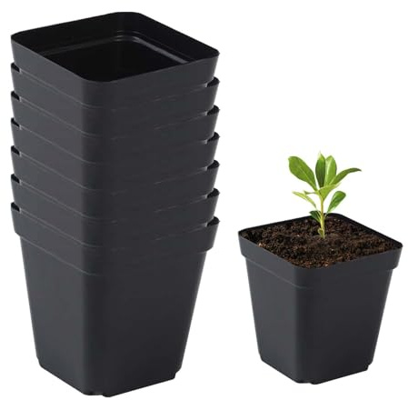 50 Pack Square Plant Pots Seedling Cups Black Reusable Nursery Pots With Drainage Holes For Vegetables Seedlings Fruits