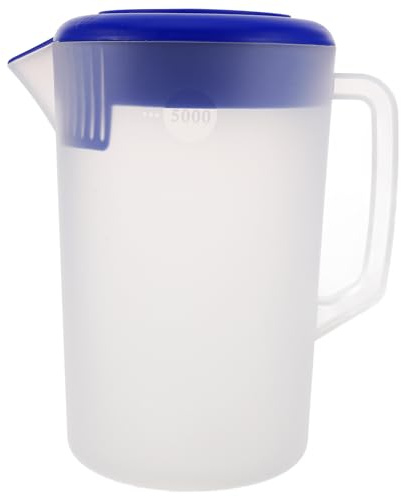 ASAKKURA Carafe Plastique 5 L Couvercle Amovible et Poignée Ergonomique, Pichet à Boissons pour Usage Commercial et Conservation au Réfrigérateur