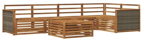 vidaXL Outdoor-Sofagarnitur 6 pcs Natur Massivholz Akazie, Patio Ecksofa, modernes Lounge-Set für draußen, wetterfestes Gartenmöbel für die Terrasse, Bequeme Sitzgelegenheit