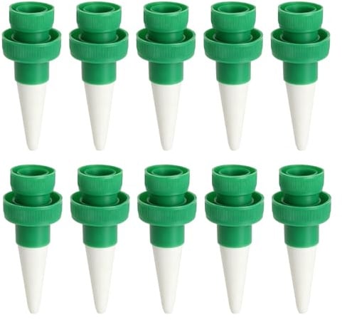 Coni per irrigazione in ceramica 10 pezzi verdi con tubo 11 cm | Punte porose rilasciano lentamente acqua per effetto sifone in piccoli vasi piante grasse e piante da interno