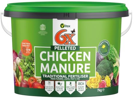 6X Pelleted Chicken Manure 7Kg Fertiliser Organic Plant Food Treats 90sqm Six Times More Nutrients than Farm Yard Manure Fully Composted Weed Free