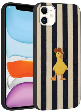 Tivkofk Cute Stripes Phone Case for iPhone 11 6.1'', Funny Cowboy Duck Black Striped Pattern Case, Aesthetic Scratch Resistant Shockproof Protective Cover for Girls Women