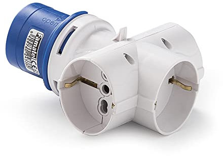 FAMATEL – Adaptador industrial-doméstico | Clavija 2P+T -16A-220V | 3 tomas 2P+TTL-16A-250V