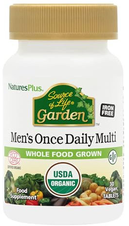 NaturesPlus Source of Life Garden Men One a Day - Organic Vegan Multivitamin for Men - Energy, Immunity, T Booster - Zinc, Selenium, Pomegranate, Lycopene - Gluten Free - 30 Tablets