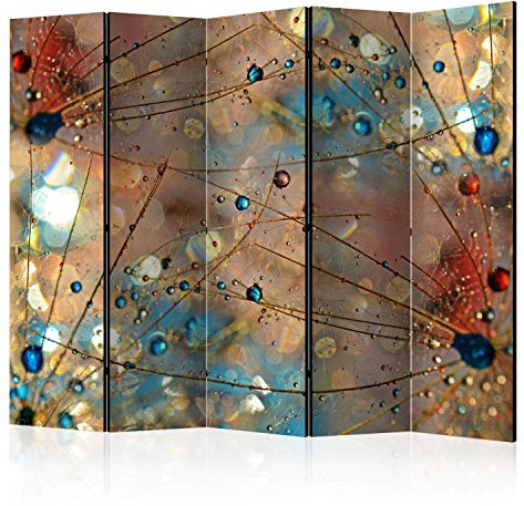 RAUMTEILER/PARAVENT B&D XXL - Paravent Raumteiler Innen Pusteblume Natur 225x172 cm 5-teilig Einseitig Raumtrenner Trennwand Holz Room Divider Spanische Wand Raum Abtrennung grau blau rot