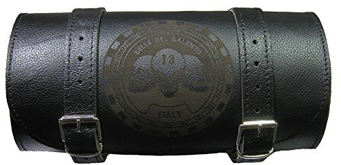 Selle del Salento Barilotto borsa moto in pelle 20x10 incisione teschio shull porta attrezzi bikebag Satteltasche compatibile harley devindson moto guzzi triumph