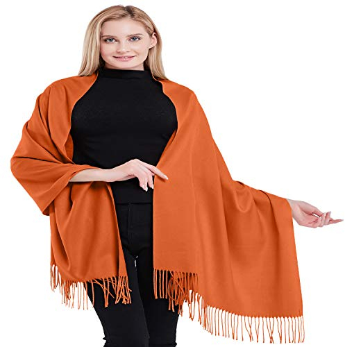 CJ Apparel Orange 100% Kaschmir Zweilagige Schals Pashmina Handgemacht in Nepal Schultertuch Schal Umschlagtuch NEU
