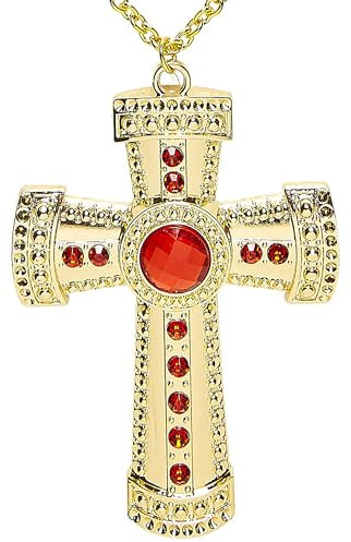 W WIDMANN MILANO Party Fashion 95723 - Halskette mit Kreuz und Edelsteinen, Schmuck, Halsband, Priester, Bischöfe, Geistlicher, Karneval, Mottoparty
