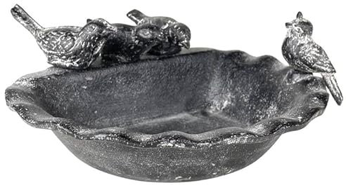 L'Héritier Du Temps Bain d'Oiseau Mangeoire à Oiseaux Grainetier Abreuvoir Baignoire Bain à Oiseau en Fonte Grise 8x19,50x19,50cm