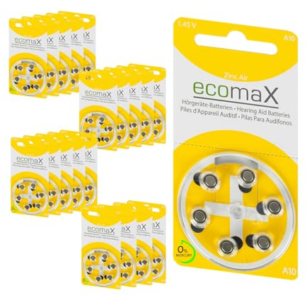 ecomaX HÖRGERÄTE Batterie Typ 10 PR70 GELB A10 BATTERIEN (120)