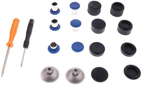 Tubayia Lot de 8 boutons ABXY de rechange + 8 poignées de pouce + 2 tournevis pour manette Xbox One Elite / PS4 Pro (bleu)