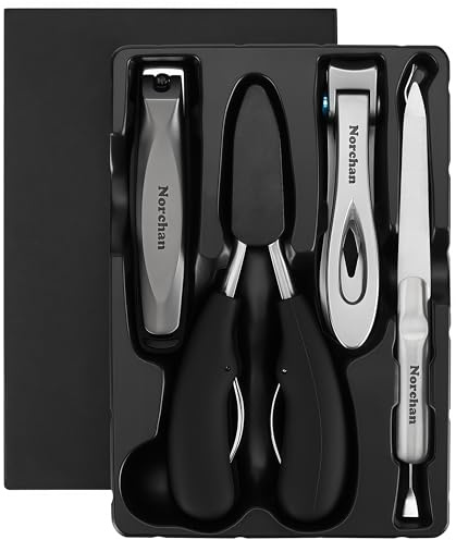 NORCHAN Large Nail Clippers Set, 5-Piece Sharp Toenail and Fingernail Clippers with Nail File, Ideal for Men and Women (Premium, Big Size, Heavy-Duty Design)