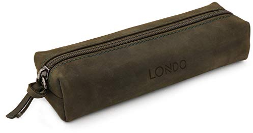 Londo Echt Leder Federmäppchen mit Reißverschluss - Bleistift Beutel (Olive)