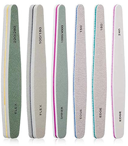 GeekerChip Lime à Ongles Professionnelle, Lot de 6 limes à ongles professionnelles - Double-face - lime 150, 180, 240, 100/180, 220/280, 1000/4000 Grain,pour la combinaison