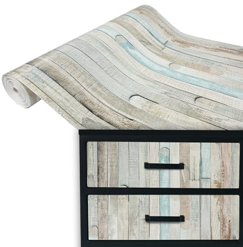 Klebefolie Möbel 45x100 cm | Selbstklebende Möbelfolie in Holzoptik - wasserfest und zuschneidbar | Folie für Möbel ideal zum Renovieren | Graue Blaue Holzbretter Rio Ocean