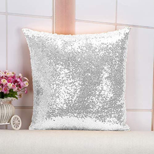 ShinyBeauty Pailletten-Kissen Silber Pailletten-Kissenbezug 18x18 Zoll Pailletten-Kissen für Mädchen Boho Kissenbezüge für Sofa Couch Stuhl Silber 45x45cm Reißverschluss Design Home Festivals
