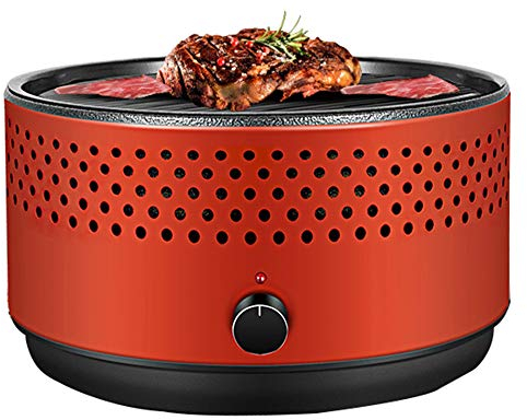 Moongiantgo Barbecue au charbon de bois portable avec ventilateur intégré réglable et plaque de cuisson anti-adhésive pour 2 à 4 personnes - Pour camping, voyage, pique-nique - 28,4 x 28,4 x 18 cm