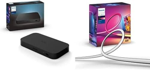 Philips Hue Play HDMI Sync Box Bundle, Includes Hue White and Colour Ambiance Gradient Lightstrip (55inch), Surround Lighting for TV Entertainment & Gaming Compatible with Alexa
