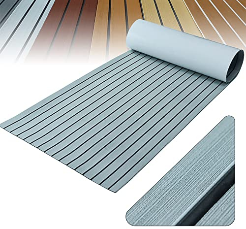OSLEN 94.5× 35.4 EVA Foam Boat Decking Sheet Boat Flooring Sheet Faux Teak Decking For Boat Yacht Marine Floor Carpet RV Swimming Pool 6mm Thickness with Backing Adhesive (Light Grey over Black)