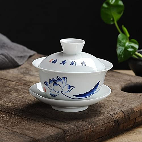 DUNGS Service à thé en porcelaine blanche Gai Wan - Belle et facile à utiliser - Théière en porcelaine Dehua Gaiwan pour voyager