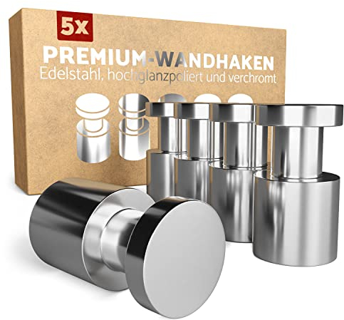 GARDELI® Handtuchhaken Edelstahl 5er Set – rostfrei, für Innen und Außen – Garderobenhaken mit unsichtbarer Montage – massiv und im zeitlosen Design (Chrom)