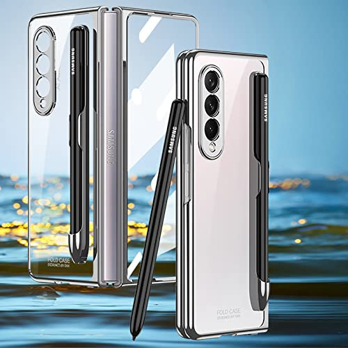 COQUE étui pour Samsung Galaxy Z Fold 3, Magnifique Transparente côté Brillant avec Fente pour Stylet, de téléphone Pliable pour Samsung Galaxy Z Fold 3-Argent