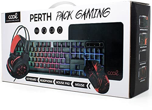 COOL SMARTPHONES & TABLETS ACCESSORIES Teclado Pack Gaming USB Español + Auriculares + Ratón + Alfombrilla Perth