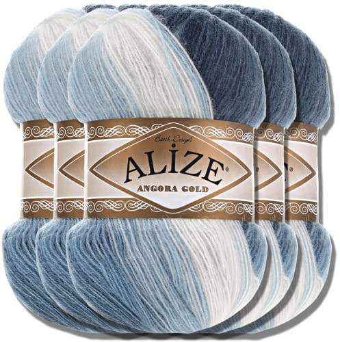 Alize 5x 100g Angora Gold Batik Premium Schurwolle mit Farbverlauf Wolle Strickgarn Baby Babywolle Akzente Accessoire zum Häkeln Stricken Kleidung (1899)
