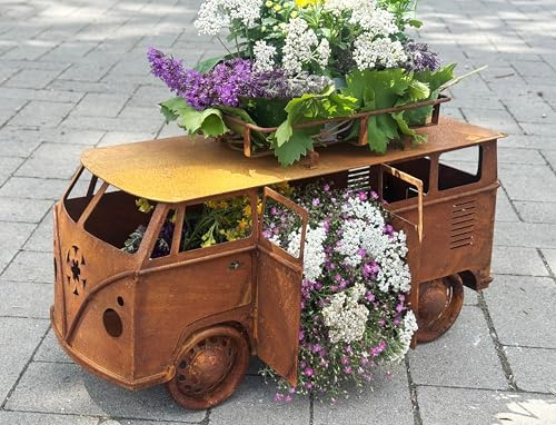 Bus zum Bepflanzen 75x30x45cm Edelrost Gartendeko Rost Metall Kult Auto Camper von Steinfigurenwelt
