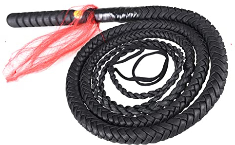 CINGHI LUSSO Frusta in vera pelle bovina a 8 fili completamente realizzata a mano, in vera pelle bovina, resistente frusta nera, 9,5 m