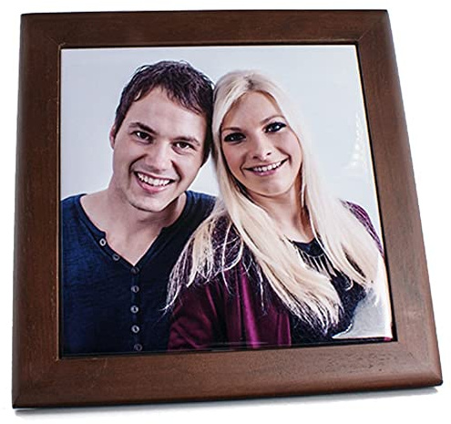 Untersetzer zum Selbstgestalten aus dunklem Holz und Keramik - Untersetzer mit individuellem Fotodruck - Tischuntersetzer zum Selbstgestalten