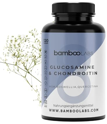 Bamboo Labs - Glucosamine avec Chondroïtine, MSM, Quercétine, Acide Hyaluronique, Boswellia et Bambu, 120 Gélules Chondrosteo Articulations, Anti-Inflammatoire Naturel, Réduire Douleurs Articulaires