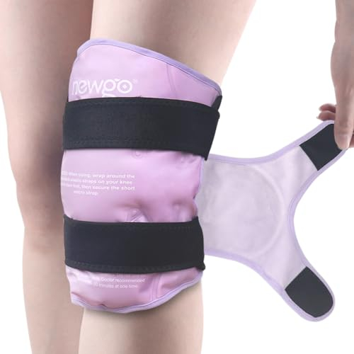 NEWGO Reusable Gel Cold Pack - Knee Ice Pack Wrap for Pain Relief, Swelling, Bruises (Purple)