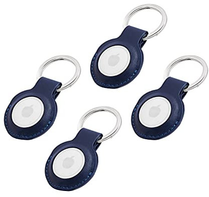Premium Lederhülle für Apple AirTag - Vegan Leder Case mit Robusten Edelstahl Schlüsselring - Tragbare Schutzhüllen und Zubehör für AirTag Tracker - Marineblau - il Grado