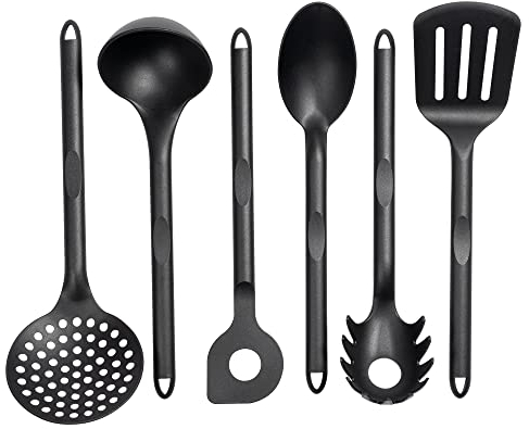 rena germany® - Küchenhelfer Set - 6 Stück Kochutensilien Kochgeschirr - Hitzebeständiger Kochbesteck Set - Spülmaschinengeeignet - Made in Germany mit 5 Jahren Garantie (Schwarz)