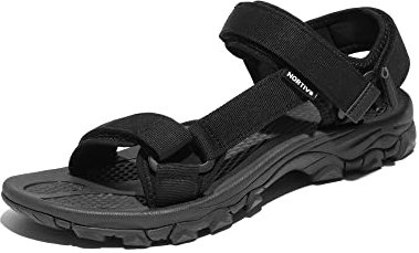 NORTIV 8 Herren Sommersandalen für Wandern Sport Outdoor Sandalen lässige Sommer Strandsandalen,Size 45,Alles Schwarz,LANGDO-2-E
