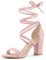 Allegra K Sandales à Gros Talons Ouvertes à Lacets pour Femmes Rose Clair 36