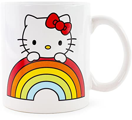 Silver Buffalo Sanrio Hello Kitty Rainbow Peek Tazza in ceramica | Tazza da caffè per espresso, tè, cacao | Contiene 590 ml