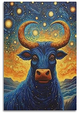 WARL Ölgemälde-Stil, Stier-Poster, dekoratives Gemälde, Leinwand, Kunstbild, 30 x 45 cm