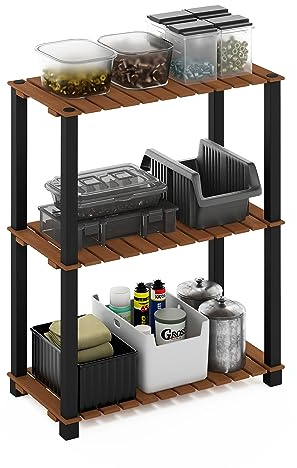 Furinno Pangkor Estante para Plantas de Interior y Exterior, Wood, Natural/Negro, 59.9 (L) x 74.9 (H) x 30 (P) cm