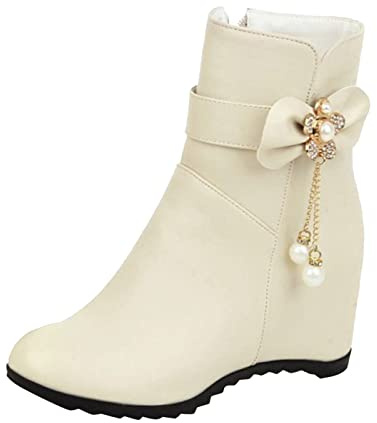 Donne Caviglia Wellies zeppa interna alti stivali corti donna stivali chelsea, beige., 37 EU